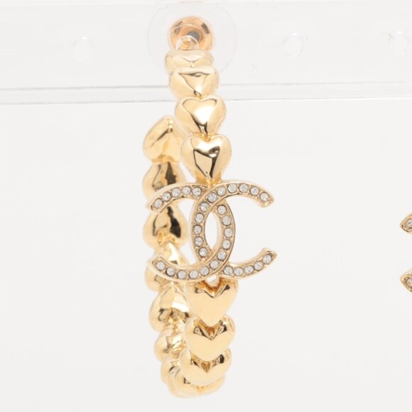 #103 - Chanel Crystal Heart CC Hoop Earrings Gold - Picture 15 of 16
